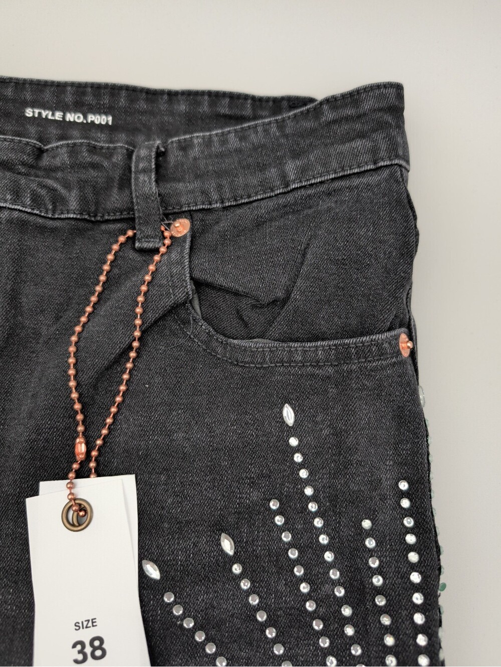 Purple Brand Black Denim Shorts with Silver Studded Sunburst Design Size 38 - Picture 7 of 15